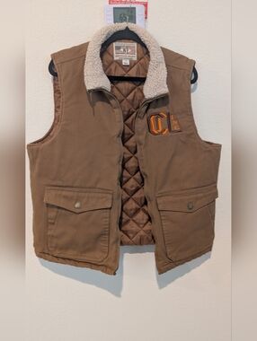 Weatherproof Quilted Vest with Sherpa Collar in Tan and Cream Size L